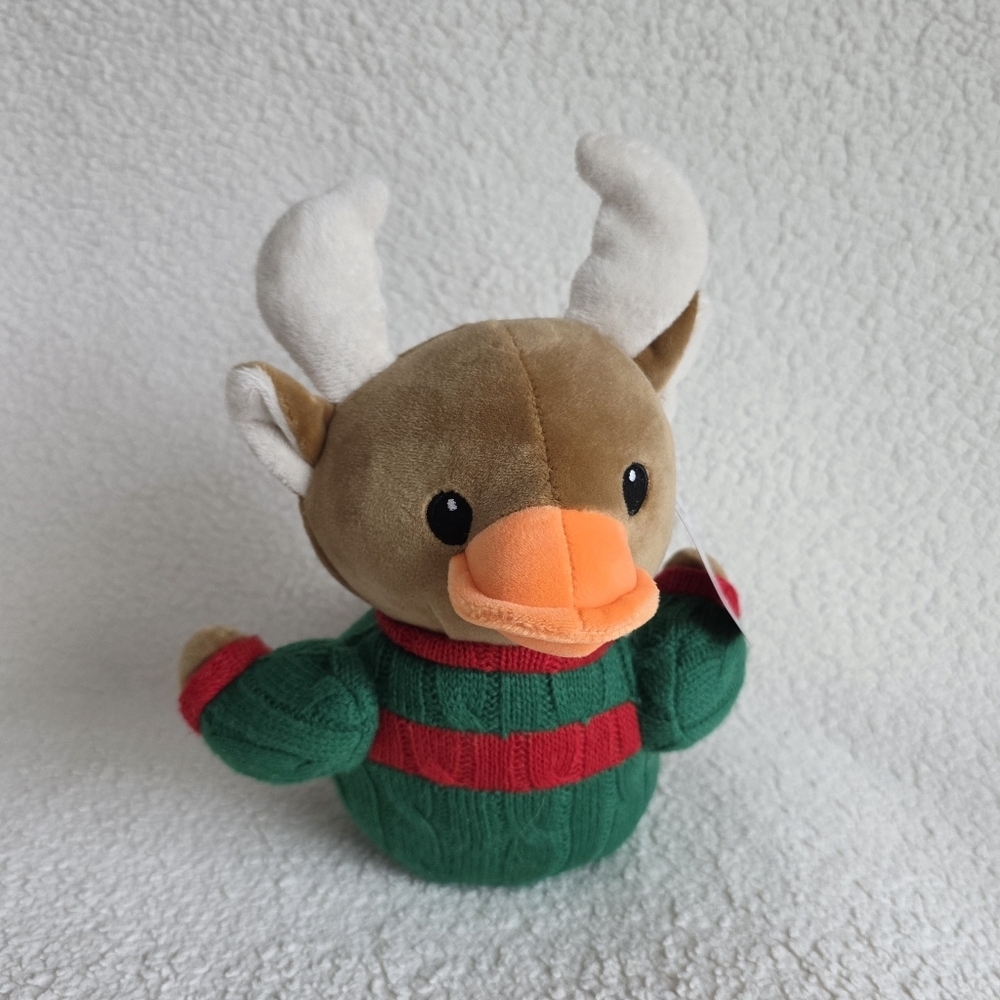 New Holiday Time Christmas Quackerz Duck Deer Plush In Green & Red Sweater 7.5"